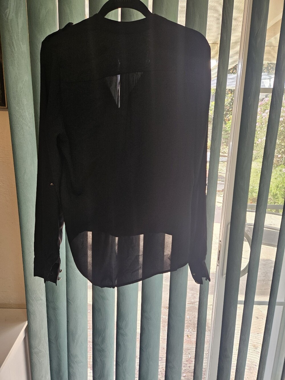White House Black Market Black Sheer Wrap Blouse - Picture 5 of 5